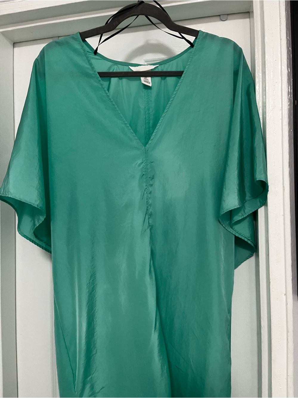 NWOT H&M Teal V-Neck Flowing Satin lad Midi Dress/Beach Cover-Up - Picture 4 of 5